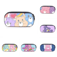 Miniso Rainbow Bear Cartoon Pen Bag Girl Anime Cute Bear Print Single Layer Large Capacity Pencil Case Care Bear Makeup Bag