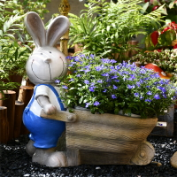陽臺裝飾頂樓布置創意兔子花盆大號個性多肉盆栽盆器花園動物擺件