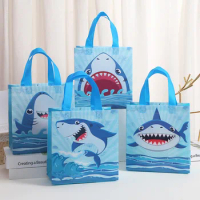 4Pcs Shark Theme Candy Box Favor Cookie Gift Bag with Stickers Kids Ocean Animal Birthday Party Decor Baby Shower Supplies