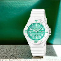 【CASIO 卡西歐】綠色格紋指針手錶 學生錶 女錶 考試手錶 禮物 推薦(LRW-200H-3CV)