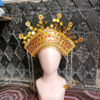 mahkota & bando adat palembang emas permata merah dan putih kristal - acsessoris pernikahan dan tari