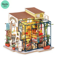 Robotime Emily's Flower Shop DIY Dollhouse Kit Mini House with Furnitures Accessories 1:24 Scale Craft Kit