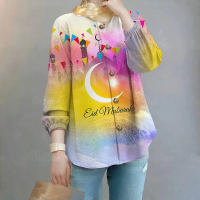 เสื้อครอบครัวผู้หญิง, Baju Raya, Baju Ramadan, เสื้อสตรีมุสลิม, แขนพัฟ, เสื้อสตรีคอกลม, 2022 มาใหม่,