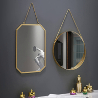 Pusingan hiasan kaca cermin hiasan rumah bilik mandi Vanity Chain Hexagon Wall Hanging Makeup Mirror Art Interior hiasan rumah