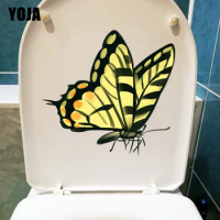 YOJA 21.3X20.1CM Lovely Yellow Butterfly Cartoon Wall Sticker Home Room Decor Toilet Decal T1-2159