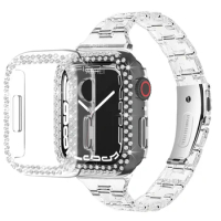 For apple watch 7 band 41mm 45mm clear strap + bling case for iwatch se apple watch 6 5 4 40mm 44mm Transparent resin band case