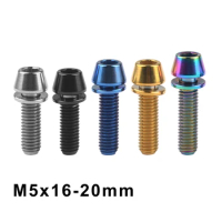 Weiqijie Titanium Bolt M5x16 18 20mm Tapered Head Screw with Washer for Bicycle Stem Screw 1pcs