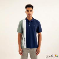 【Arnold Palmer 雨傘】男裝-三色拼接休閒POLO衫(藍色)