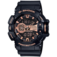 【CASIO 卡西歐】G-SHOCK 酷黑潮流雙顯手錶(GA-400GB-1A4)