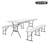 Lifetime USA 6 FT White Fold-In-Half Table and Bench Set- Durable Compact Easy Assembly Versatile