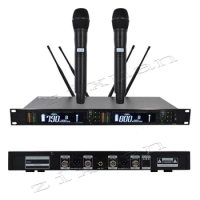 Professional UHF True Diversity 2 Channel Wireless handheld Microphone Stage Performance Wireless Microphone System Karaoke