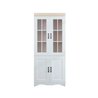 【南亞塑鋼】鄉村歐風2.7尺四開門格子窗線板造型書櫃/展示櫃/收納置物櫃(白橡色+白色)