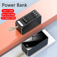 Power Bank 80000mAh Portable Charging Poverbank Built in Cable External Battery Charger Powerbank 80000 mAh for Xiaomi Mi iPhone