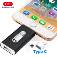 4 IN 1 USB Flash Drive for iphone 12/8/7/8/X/11 Usb/Otg/Lightning 128GB 64GB Pen Drive For iOS External Storage Devices【Black】