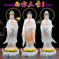 A set Asia high grade Buddha statue HOME protection Buddhism shrine XI FANG SANSHENG jade Guan yin Amitabha Mahasthamaprapta