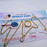 COD kalung nuri liontin permata set cincin emas muda free surat