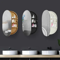 Mirror Medicine Cabinet Oval Cabinet Mirror, Bathroom Wall Storage Cabinet Mirror Gold/Black/White