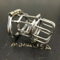 Stainless Steel Male Chastity Cage Men's Double Locks Belt Restraint Device C296 Cock Ring Chastity