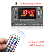 DC 7V-26V Bluetooth 5.0 Decoder Board Car MP3 Player 2x40W Amplifier Call Recording Car FM Radio Support MP3/USB/TF/LINE IN/FM