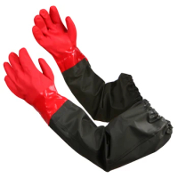 25" Rubber Gloves Extra-Long Waterproof Gloves Heavy Duty Gloves with Cotton Liner Aquarium Pond Cleaning, Seafood Worki