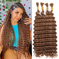Linhua 30# Deep Wave Bulk Human Hair For Braiding Boho Braids Crochet Micro Knotless Bohemian Braids Double Drawn Brown Color