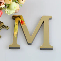Gold English Letters Wall Stickers Wall Art Alphabet Self-adhesive 3D Acrylic Mirror+EVA Numbers Ornaments For Home Decor