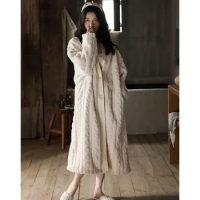 For Solid Warm Female Women's Ladies Long Sleepwear Sleeve Thick Winter Pajama Style Breasted Bathrobe Korea Single Fleece