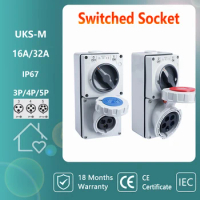 IP67 Electrical Waterproof Switch CEE Socket 3P 16A IP66 Isolator Switch with IP67 Socket 5Pin 32A Combination