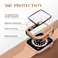 Glass+Cover For Apple Watch case 40mm 44mm 45mm 41mm iWatch Accessories Diamond+Screen Protector Apple watch serie 3 5 6 SE 7 8