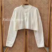 Carmee Cardy Kancing - Caridigan Crop Motif Cable Atasan Rajut Wanita kekinian lengan panjang Bw