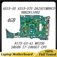 Laptop Motherboard DAZAUIMB8C0 For Acer A515-55 A315-57G NBHZR11002 4GB With SRG0N i7-1065G7 CPU N17S-G3-A1 MX330 100% Tested OK