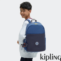 【KIPLING官方旗艦館】幻想藍拼接大容量後背包-HAYDAR
