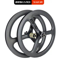 Folding Bike 16inch 349 Trispokes 11 Speed Carbon Wheels Ceramic Bearing Rim Brake Clincher T700 BESKARDI For Fnhon Gust Dnhon