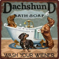 Graman Dachshund Bath Soap Wash Your Wiener Dachshund Vintage Tin Sign Dog Lover Gift Bathroom Decor Plate Plaque Metal Tin Sign