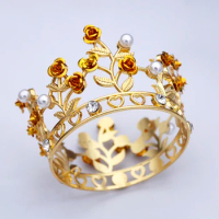 Luxury Flower Crown Small Tiaras for Doll Diadem Girls Birthday Bridal Wedding Hair Jewelry Prom Crown Cake Topper Ornaments