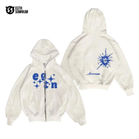 Sweater Hoodie Uniseks, Bintang Berkotak Putih, 280gsm, Kotak Meteor Putih, Hoodie Zip, Gaya Distro,