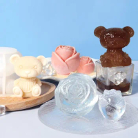 Ice Cube Silicone Mold Cute Bear Cat Rose Shaped Ice Ball Chocolate Ice Mould Whiskey Wine Drink Coffee Cake Decor