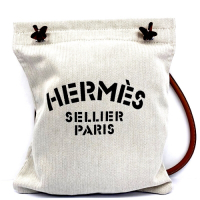 HERMES 愛馬仕 經典ALINE HERMES 愛馬仕字母LOGO帆布肩背包(米白X黑)