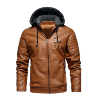 Lelaki Fleece Hooded Leather Coat Winter Saiz Besar Lelaki Parkas Pu Tiruan Jaket Kulit Belia Lelaki Jaket Motosikal Saiz Asia