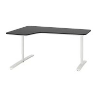 BEKANT 轉角書桌/工作桌 左側, 黑色/實木貼皮 梣木/白色, 160 x 110 公分