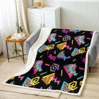 Memphis Throw Blanket, Retro 80s 90s Bed Blanket Funky Flannel Blanket Memphis Style 80s Backdrop 90