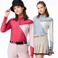 【Lynx Golf】女款合身版吸排保暖機能剪接造型組織布料長袖立領POLO衫/高爾夫球衫(二色)