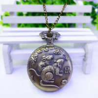 Vintage Watch Flap Pocket Watch Necklace Elderly Student Gift Quartz Wall Watch 12 Zodiac Pocket Watch