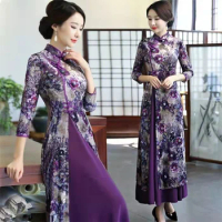 New Spring and Summer Ao Dai Vietnam Dress Traditional Aodai Qipao Chinese Traditional Plus Size Long Cheongsam Qipao S-4XL