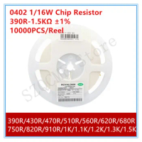 10000PCS/Reel 0402 1/16W 390R-1.5K 1% Chip Resistor 390R 430R 470R 510R 560R 620R 680R 750R 820R 910R 1K 1.1K 1.2K 1.3K 1.5K SMD
