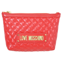 MOSCHINO LOVE系列金屬LOGO菱格紋萬用包/化妝包(紅)