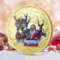 創意書包鑰匙扣小禮物紀念幣收藏情侶兒童彩色銀幣 圣誕老人硬幣