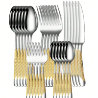 6pc/30pc Stainless steel star drill dinnerware set knife, fork and spoon set for the kitchen and dining room