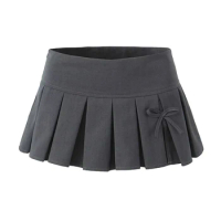 2024 Women Y2K Aesthetic Casual Short Skirt Sexy Low Waist Bow Tied Mini Skirts Fashion Solid Chic Slim Pleated Skort