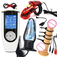 Strong SM Power Box Electro Shock Pulse Big Anal Butt Plug Electric CB6000 Men Chastity Cock Cage E-stim Penis Ring Sex Tool Kit